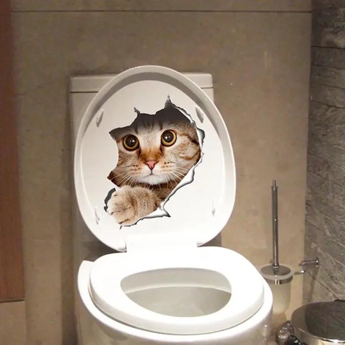 Autocollants de toilettes en 3d, trous vifs, amusants, pour chat, chien, décoration de la maison, St