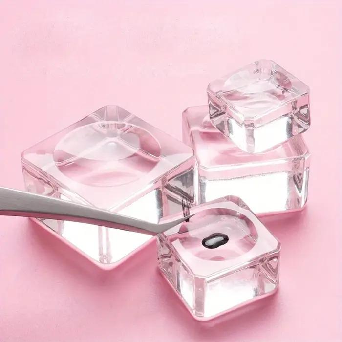 Joint carré en verre de cristal, support de faux cils, tampon de colle, 4 tailles, porte-colle, pale