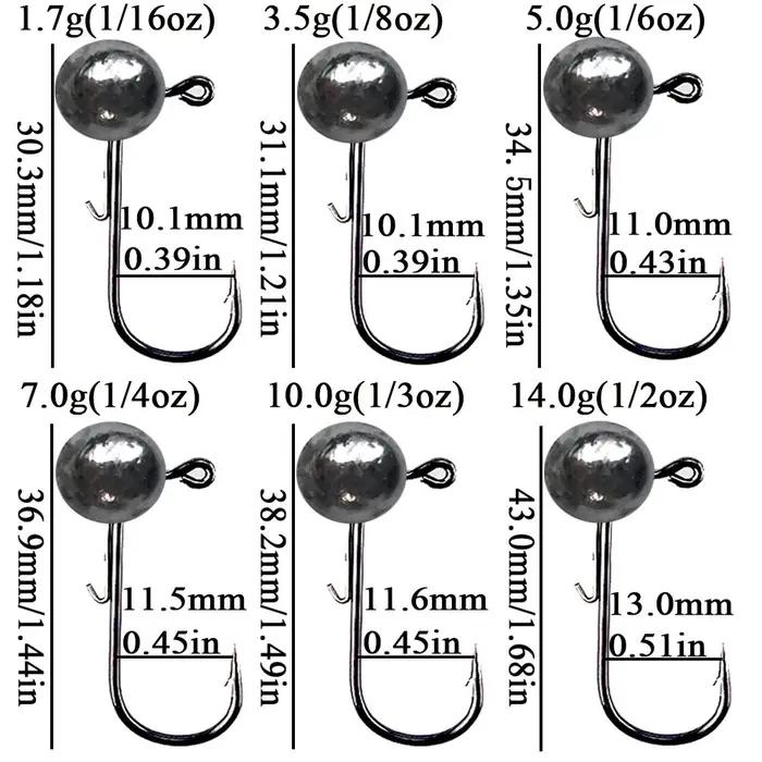10 pièces tête de gabarit crochet de pêche 3.5g 5g 7g 10g 14g boule ronde tête de gabarit crochet sa