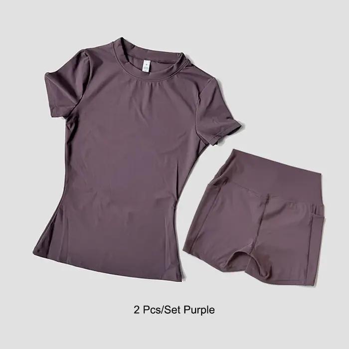 Ensemble de Yoga de sport pour femmes, tricoté sans couture, vêtements de sport, Fitness, haut court