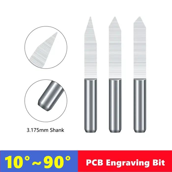 10 pièces 10 ° ~90 ° Fraise en forme de V 3.175mm (1/8 pouces), foret de gravure sur PCB en alliag