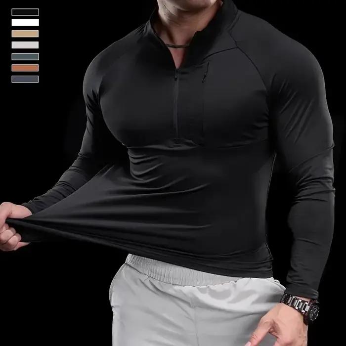 T-shirt à manches longues et col rond pour homme, vêtement de sport, de gymnastique, de course, d'en