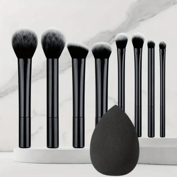 Ensemble de pinceaux de maquillage noirs multifonctionnels, 9 pièces, avec 1 œuf de beauté, poils so
