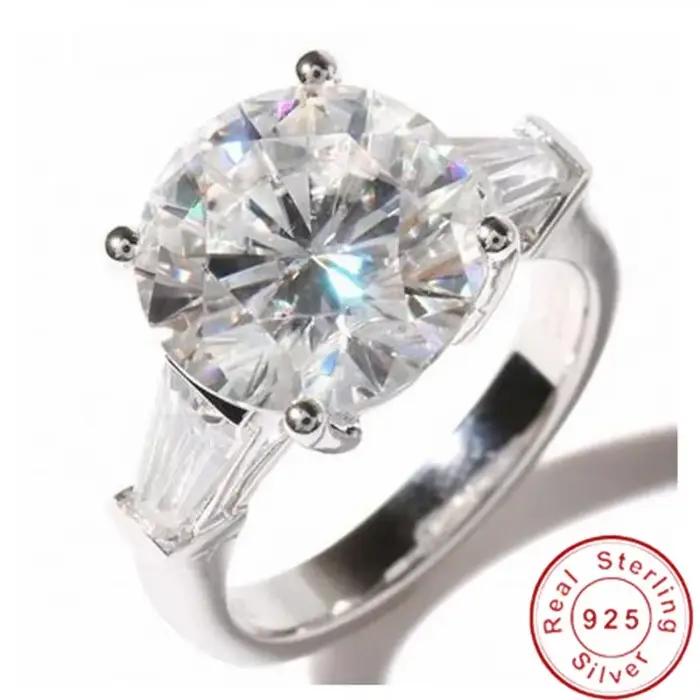 Bague Solitaire en diamant de laboratoire, coupe ronde, 6ct, en argent Sterling 925, bague de fiança