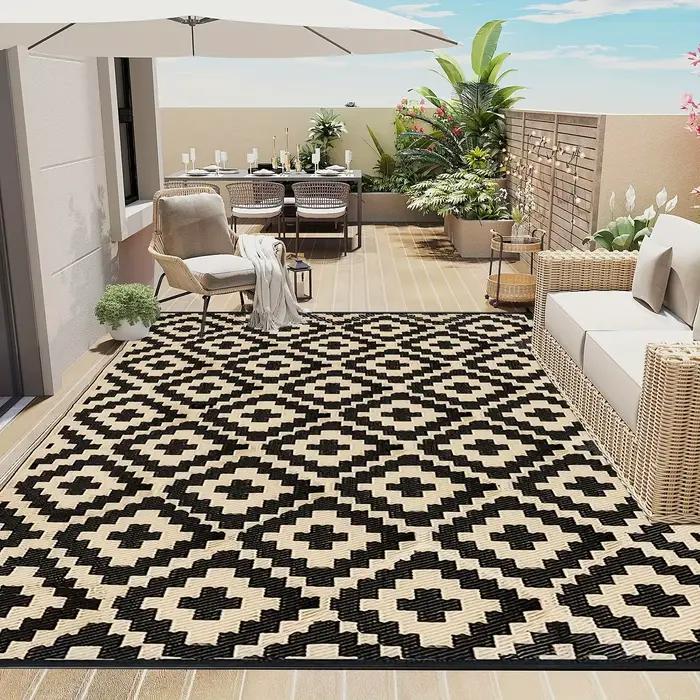 Tapis de plage style bohème, imperméable et réversible, pour patio extérieur, balcon, terrasse, camp