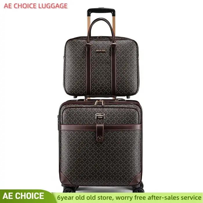 Valise Trolley à Roulettes Étanche, Bagage à Main Portable, Cuir de Haute Qualité, Bagages Légers, E
