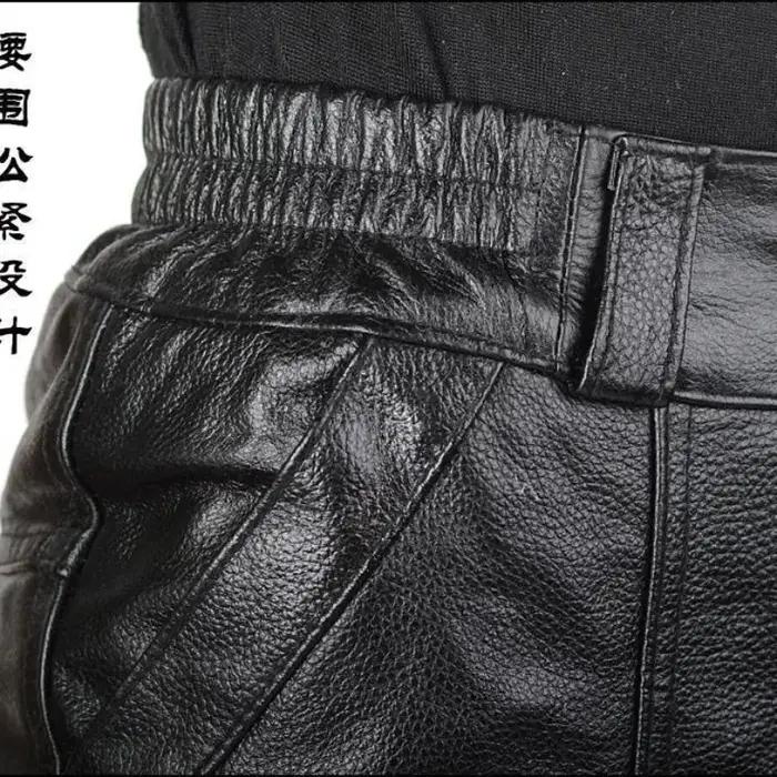 Pantalon en cuir de vache véritable pour hommes, coupe ample, chaud, coupe-vent, pour moto, pour l'e