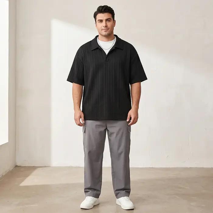 Polo Noir Hommes Taille Grande Faux Deux Pièces 5XL 6XL 7XL Activités Sportives Occasions Spéciales