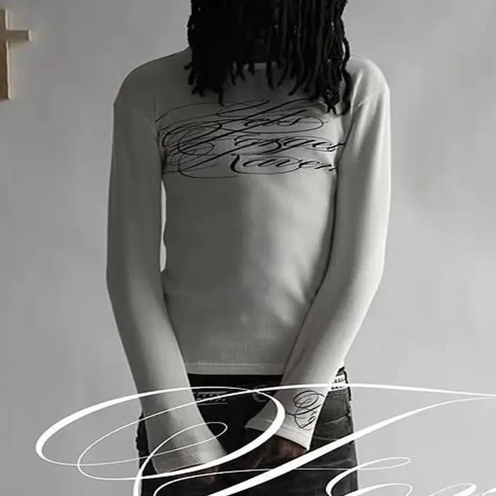 T-Shirt à manches longues imprimé américain rétro foncé Y2K, tenue gothique de rue tendance, haut po
