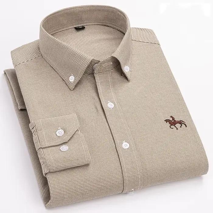 Chemise Oxford en pur coton à manches longues pour hommes, tenue d'affaires décontractée, coupe régu