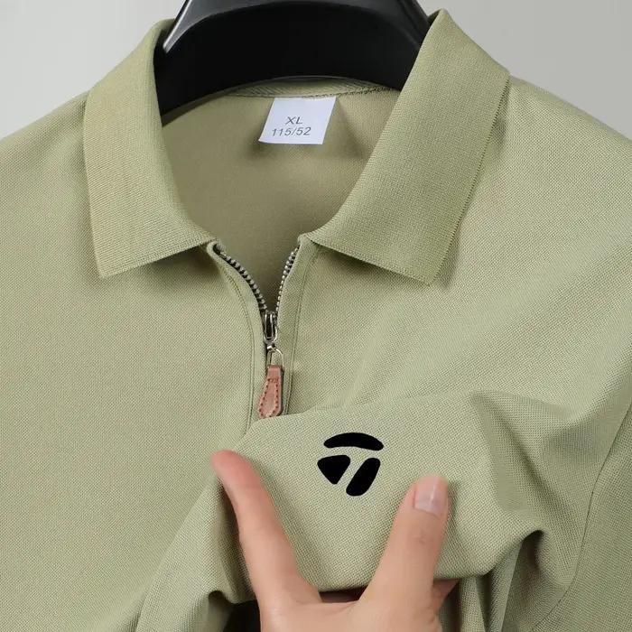 Nouveau T-shirt de golf pour homme, col semi-zippé, manches courtes amincissantes, haut décontracté