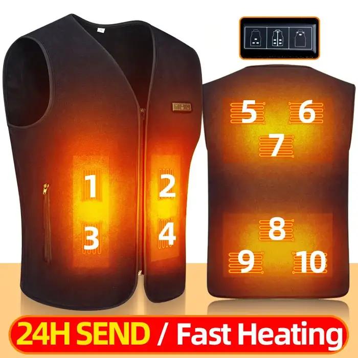 Gilet chauffant 10 zones pour hommes et femmes, veste chauffante électrique USB, gilet chauffant, ve