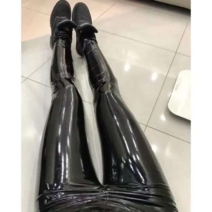 Nouveau pantalon Pu lumineux femmes noir pantalon en cuir mince Sexy hanche levage Yoga Fitness Legg