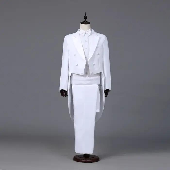 Veste de costume classique pour homme, style moderne blanc et noir, avec queue-de-pie, pour chanteur