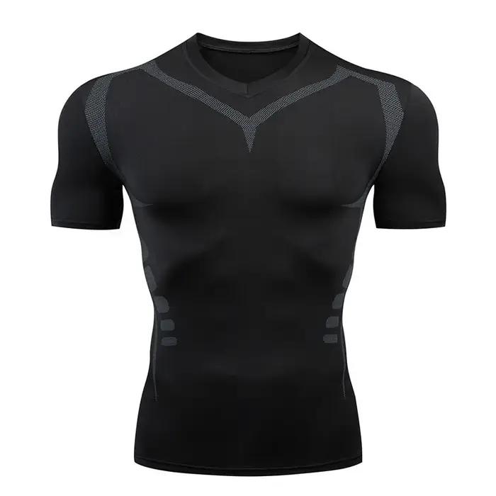 Chemise de compression homme à manches courtes - Séchage rapide fitness cyclisme course entraînement