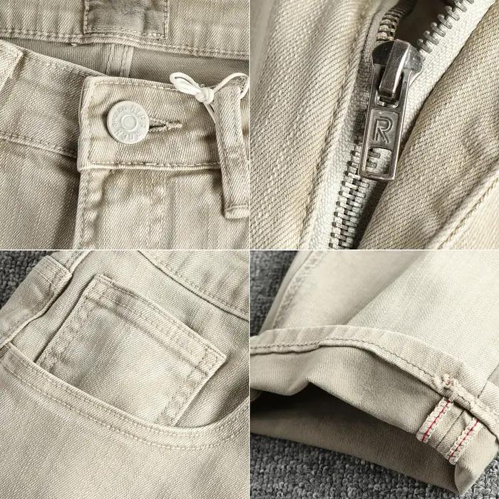 2025 printemps et été nouveau américain rétro haute élasticité flammé coton hommes lavé jean droit a