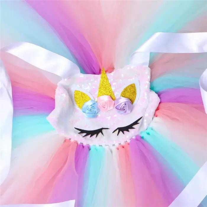 Robe Tutu licorne à paillettes pour filles, Costume de princesse en Tulle à fleurs, tenue de fête d'