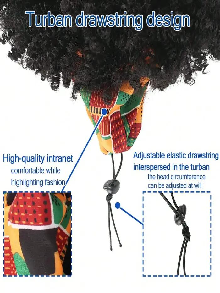 Perruque de cheveux bouclés pour femmes noires avec foulard et pompon, perruque enveloppée 2 en 1, p