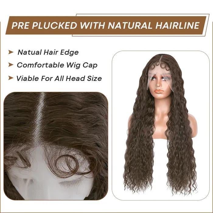 Perruque avant en dentelle ondulée perruque bouclée brun chocolat pré plumée avec des cheveux de béb