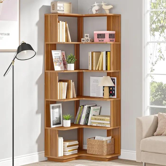 Tribesigns-Bibliothèque d'angle industrielle avec panneau anti-chute, étagère d'angle Mars en bois,