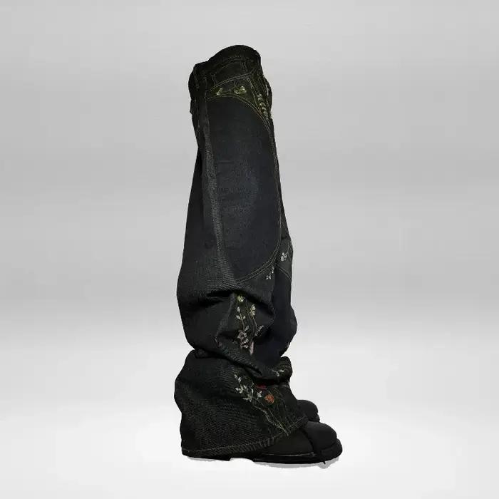 Nouveau jean baggy Y2K Harajuku Streetwear rétro à fleurs, broderie florale tendance, coutures épuré