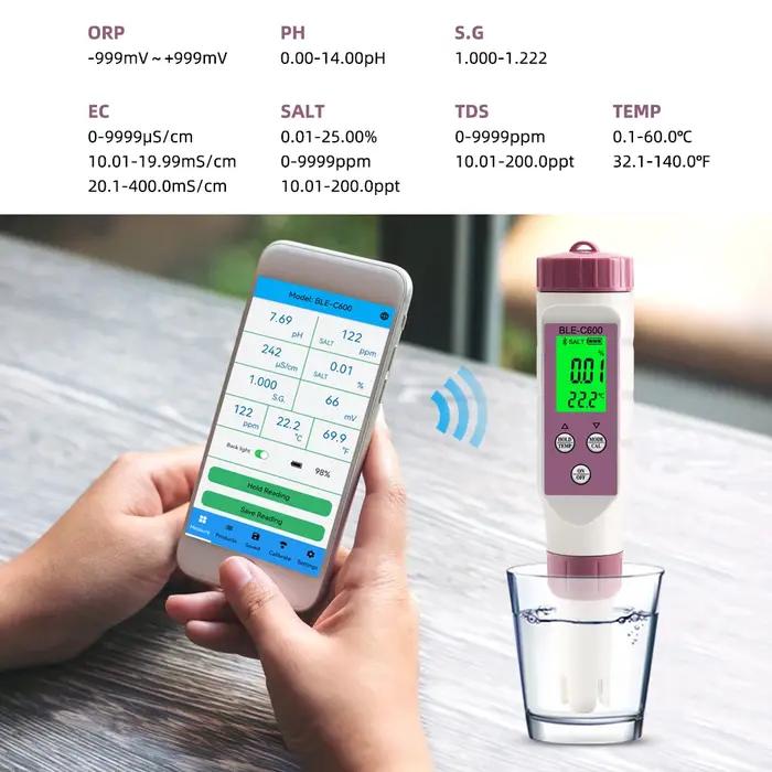 7 en 1 Temp ORP EC TDS salinité S.G PH mètre en ligne testeur de qualité de l'eau à dents bleues con