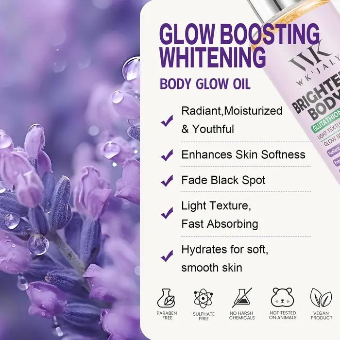 WK JALY Glow Boosting Huile corporelle blanchissante au glutathion et à la lavande, hydratante, pour