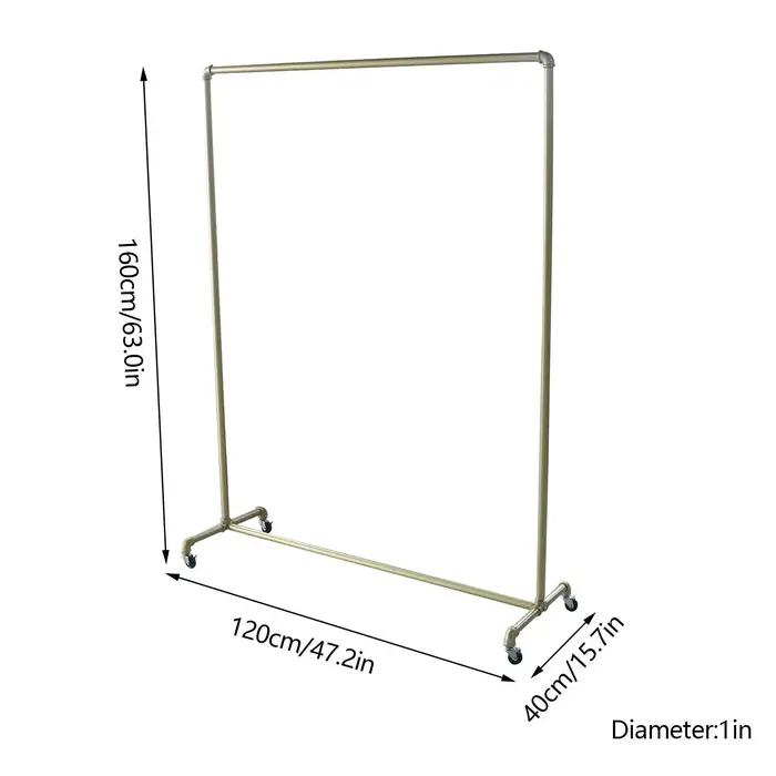 Porte-vêtements vintage en tuyau industriel, supports à vêtements dorés avec roues, T1, 47x63 po