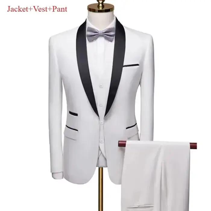 Ensemble de costume noir à revers pour hommes, manteau, gilet, pantalon/affaires pour garçons d'honn