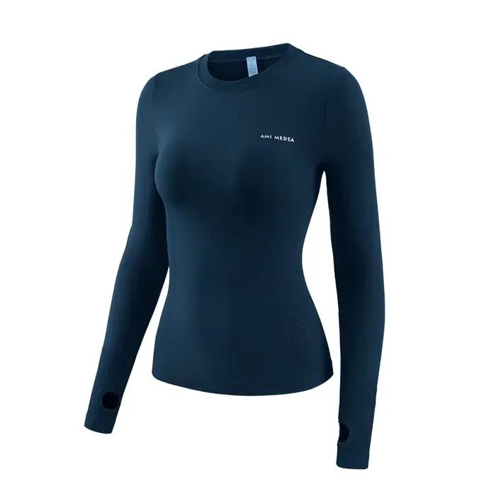 Haut de yoga pour femmes, chemise sans couture, t-shirts de sport, vêtements de fitness, manches lon