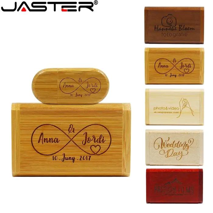 JASTER 10 PCS LOT USB Flash Drives 128GB boîte en bois Pen Drive 64GB gratuit Logo personnalisé Memo