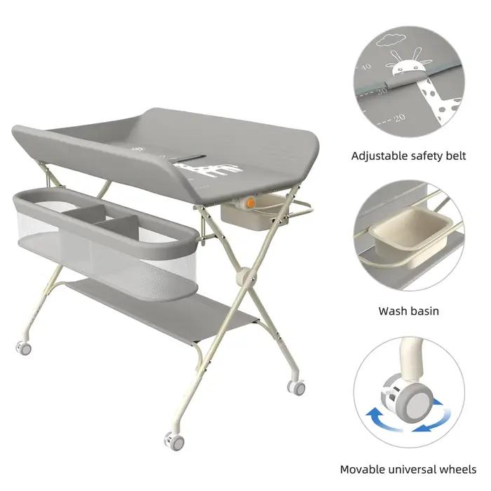 Table à Langer Pliable et Portable, Table à Langer Bébé Charge 11KG, avec Bassin d'Eau Panier de Ran