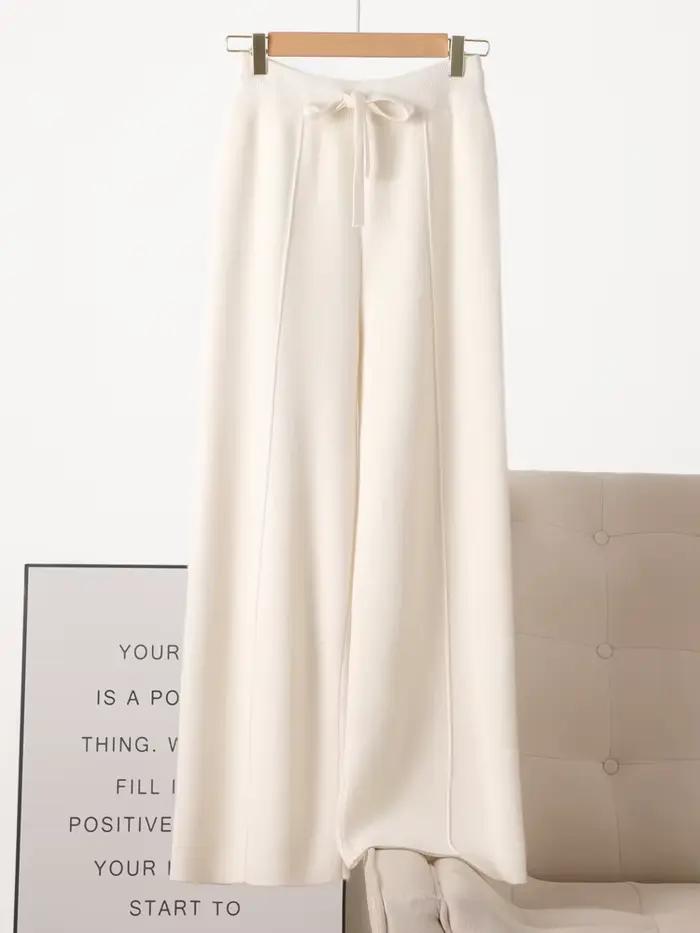 Pantalon tricoté en laine mérinos pour femme, jambes larges, basique, doux et chaud, en cachemire, d