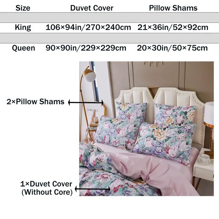 Ensemble de housse de couette 100% coton égyptien 600TC, 3 pièces, motif Floral de jardin rose paste