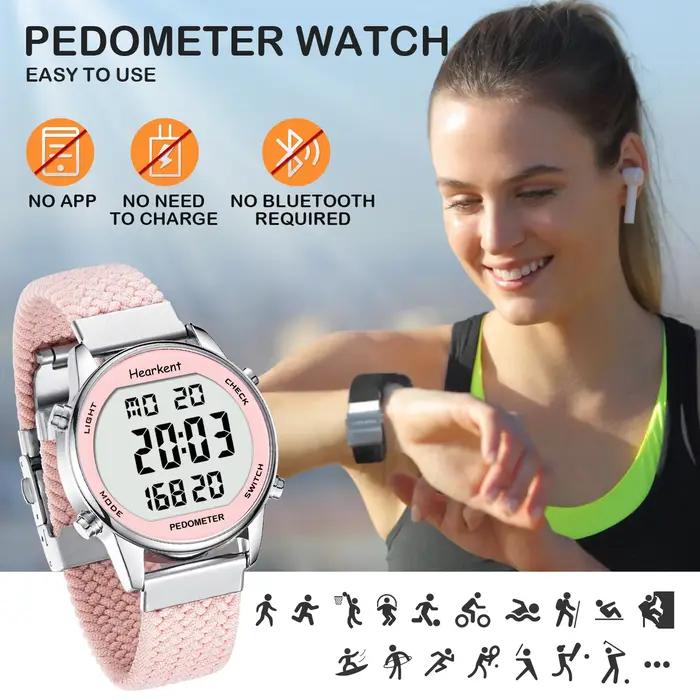 Hearkent-Montre de sport numérique pour femme, podomètre, compteur de pas, chronomètre, compte à reb
