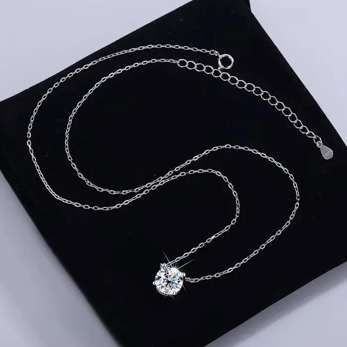 Moissanite Dia 6.5mm 0.5-5CT femme pendentif argent collier pour femmes chaînes fête mariée bijoux f