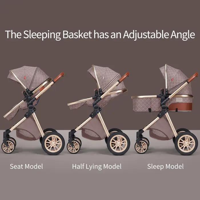 Landau de luxe 3 en 1, poussette pour bébé de paysage haut avec siège réversible, poussette pliante