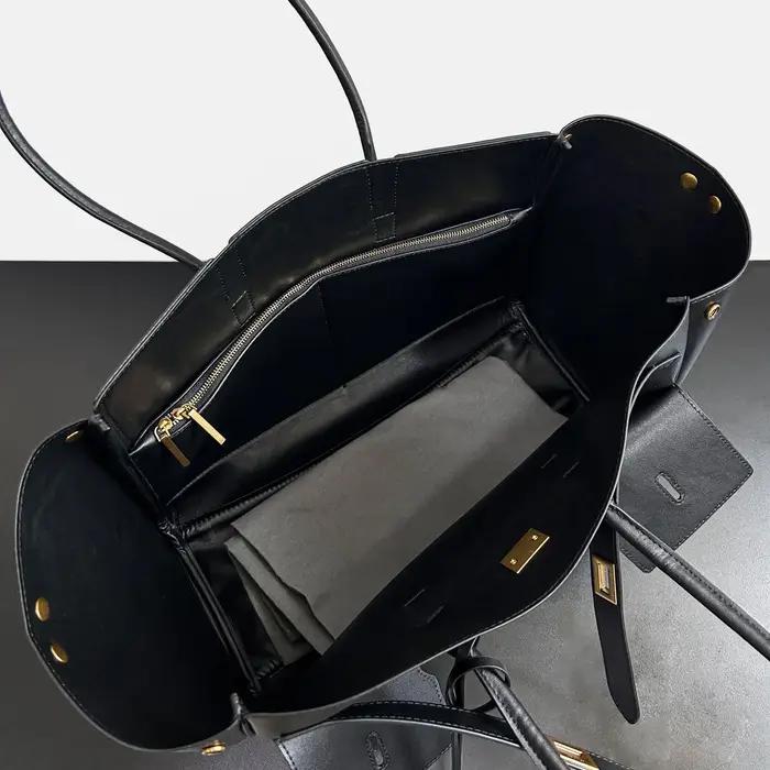 Sac à bandoulière de luxe grande capacité en cuir noir de haute qualité avec fermoir argenté/doré, s