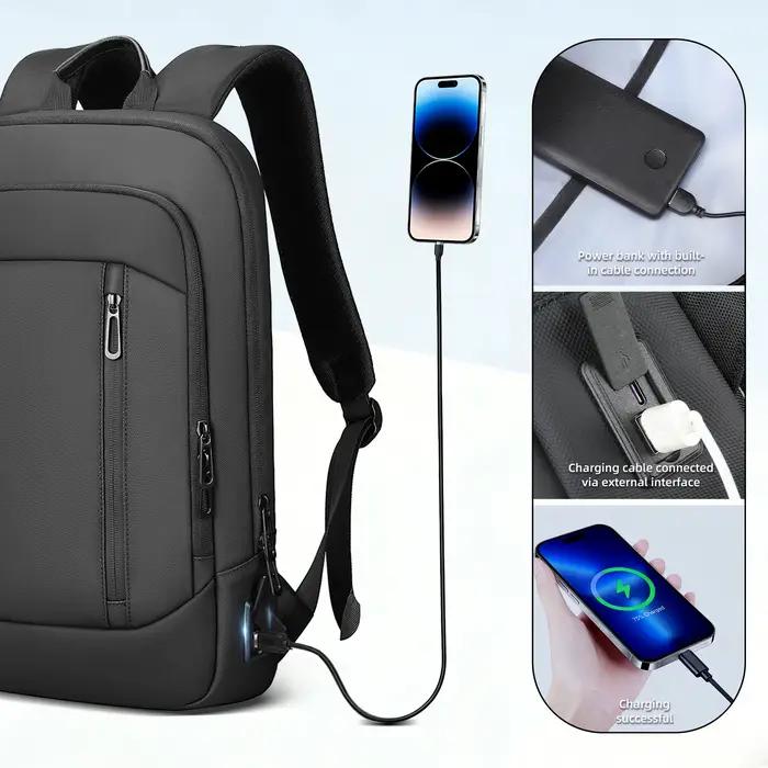 Sac à dos léger pour hommes d'affaires HK Slim, sac à dos pour ordinateur portable 15,6 pouces avec