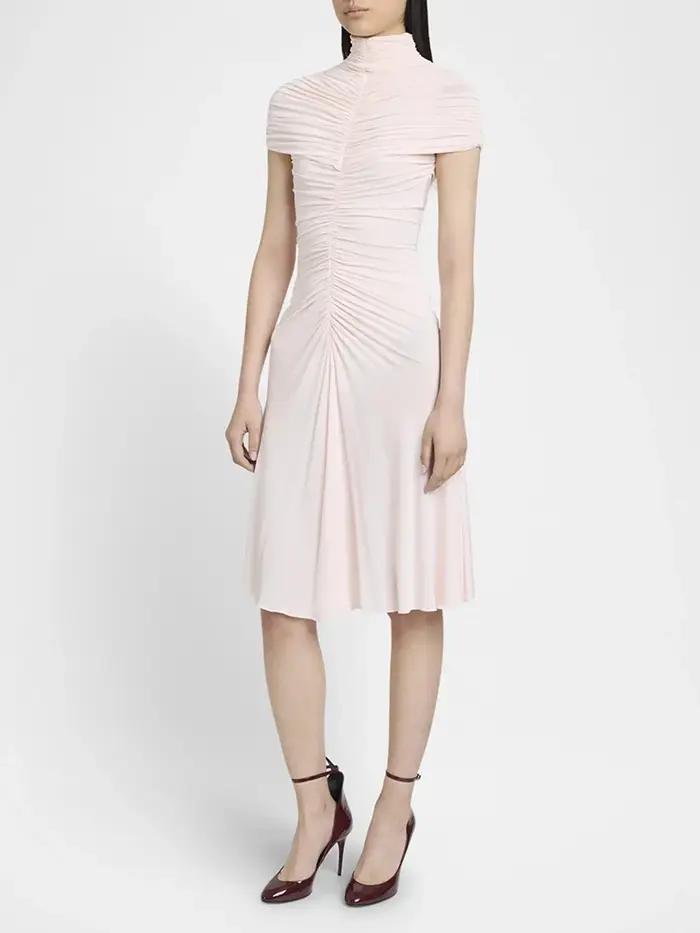 Robe longue plissée sexy, col haut, manches courtes, tempérament, mode, robes de soirée, paquet Slim