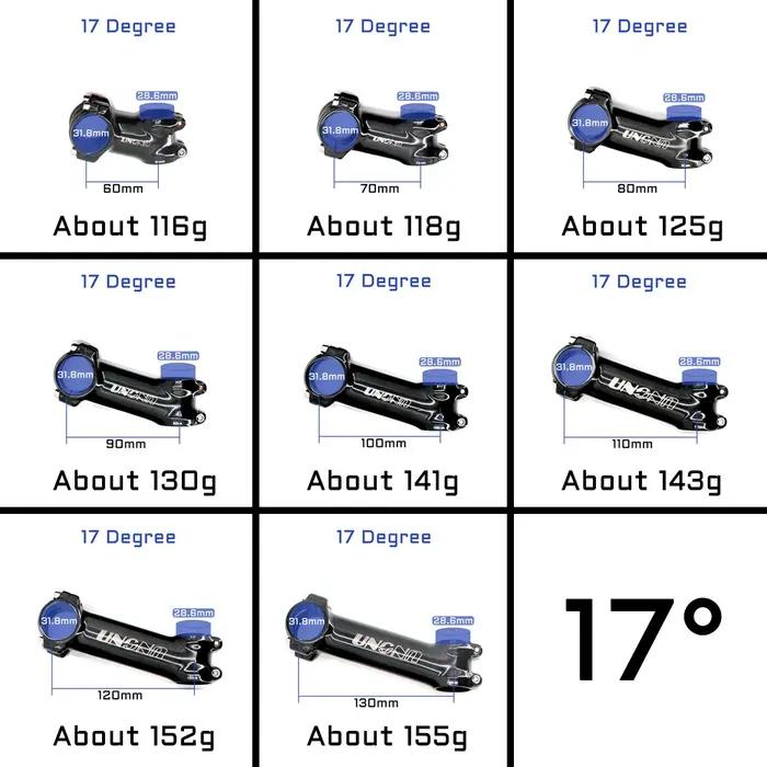Tige de vélo de montagne ultralégère UNO 7, 17 degrés, Alu 6061, 60-130mm, 35 degrés, kaloy