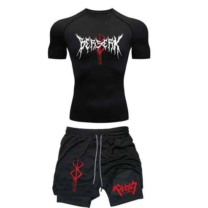 Anime Berserk ensemble de Compression hommes entraînement t-shirts de gymnastique respirant short de