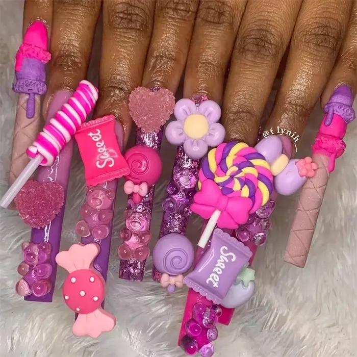 Accessoires multi-formes Kawaii pour Nail Art, breloques, bonbons sucrés, ours gommeux, sucette en r