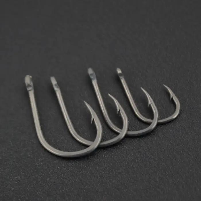 Hirisi 50 Pièces Hameçons de pêche carpe à revêtement barbelé avec oeil Conception au Japon en acier