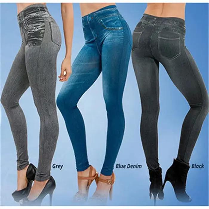 Leggings en Denim Ultra extensible taille haute pour femmes, coupe Slim, fesses levées, pantalons se