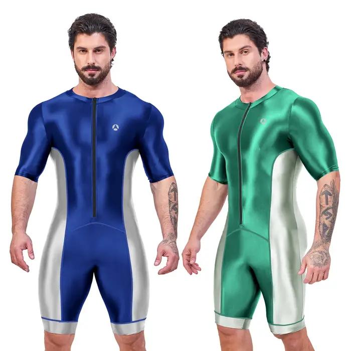 AMORESY brillant Satin brillant hommes body soie lisse surf costume maillots de bain Yoga vêtements