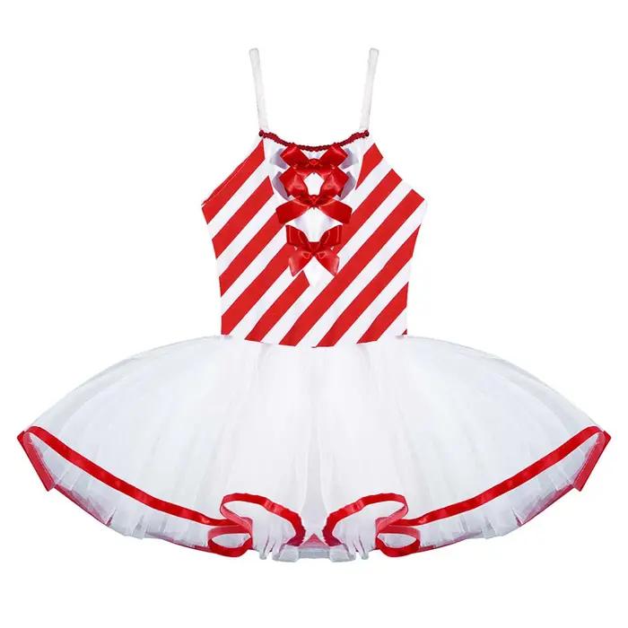 Robe de danse tutu de ballet rayée Candy Cane pour filles, patinage artistique de Noël, costume de d