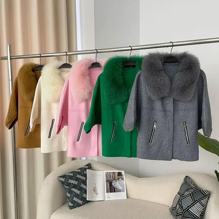 FURYOURSELF 2025 nouveau réel renard raton laveur col de fourrure manteau tricoté pull femmes à manc