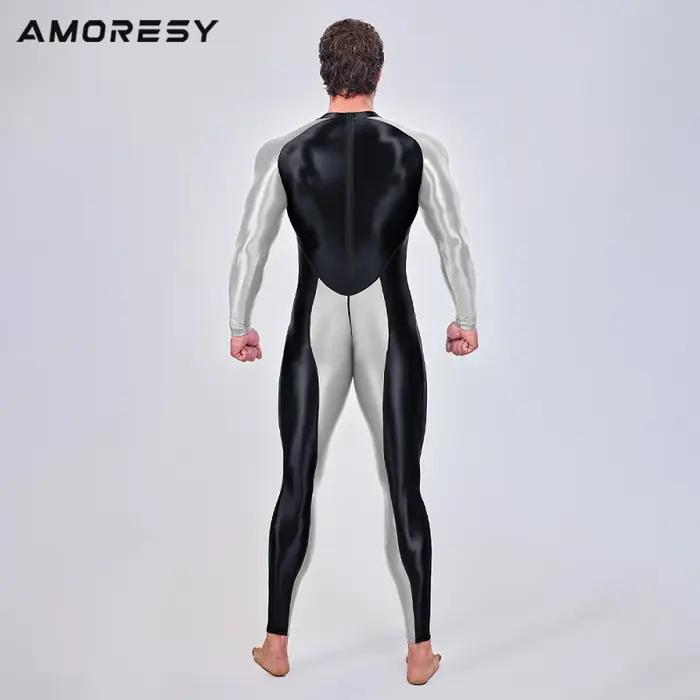AMORESY-Combinaison de batterie lisse pour homme, combinaison de course à pied, catsuit de fitness,