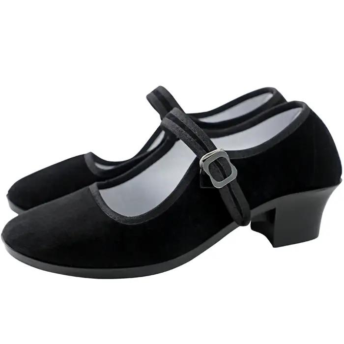 Chaussures de danse ethnique en tissu noir pour adolescentes - Confort et style pour jeunes danseuses
